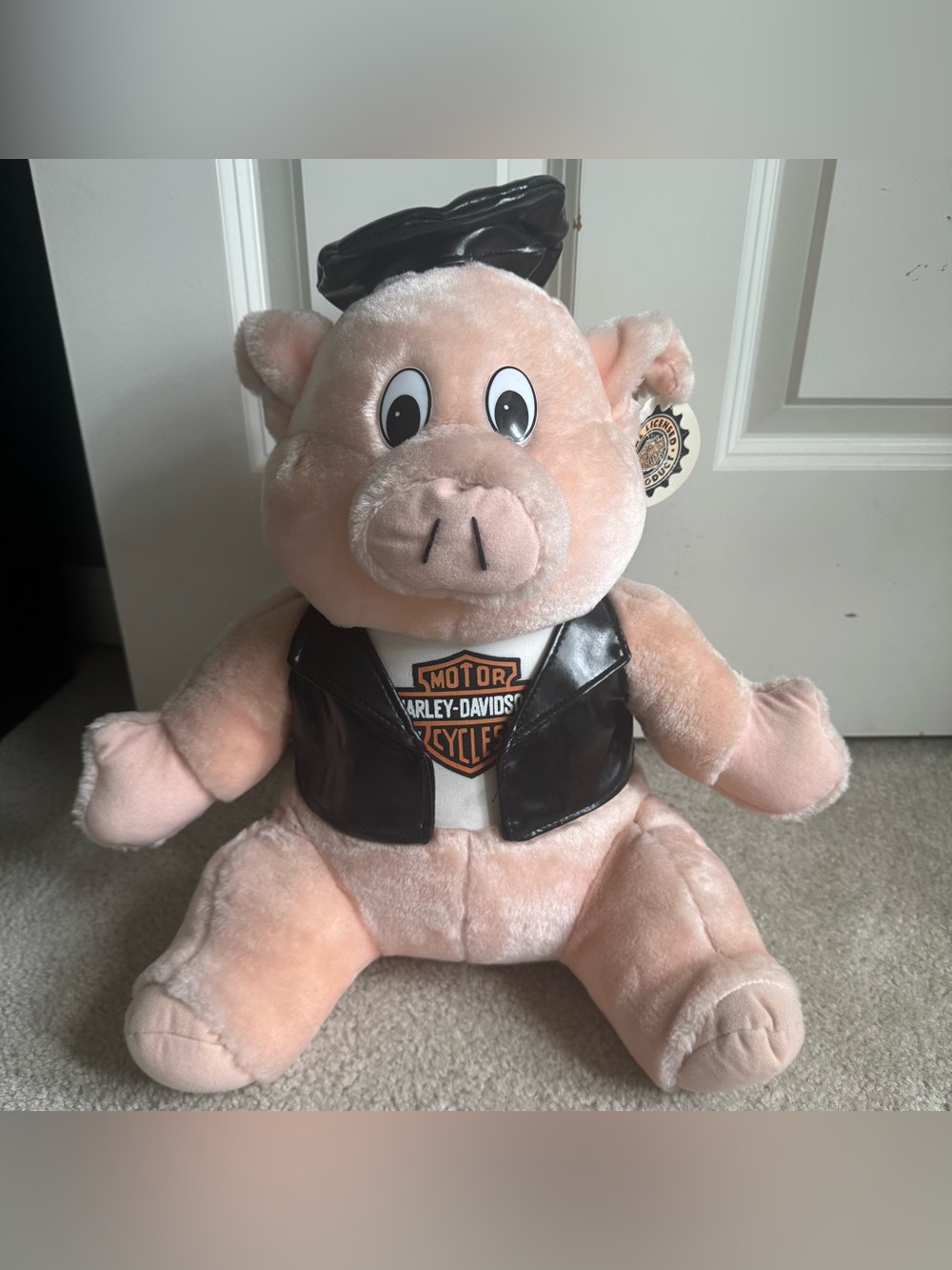 Vintage 90s Harley-Davidson Hog Pig Plush with Hat and Vest Play by Play Toys